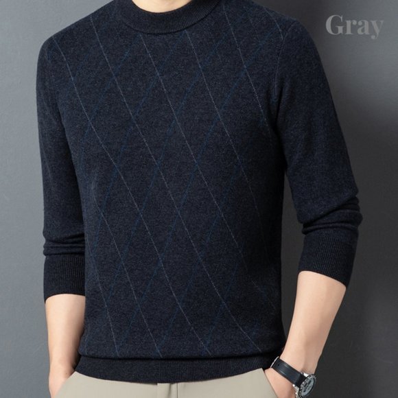 Light Luxury - Men's Plaid Cashmere Sweater - Picture 6 of 13
